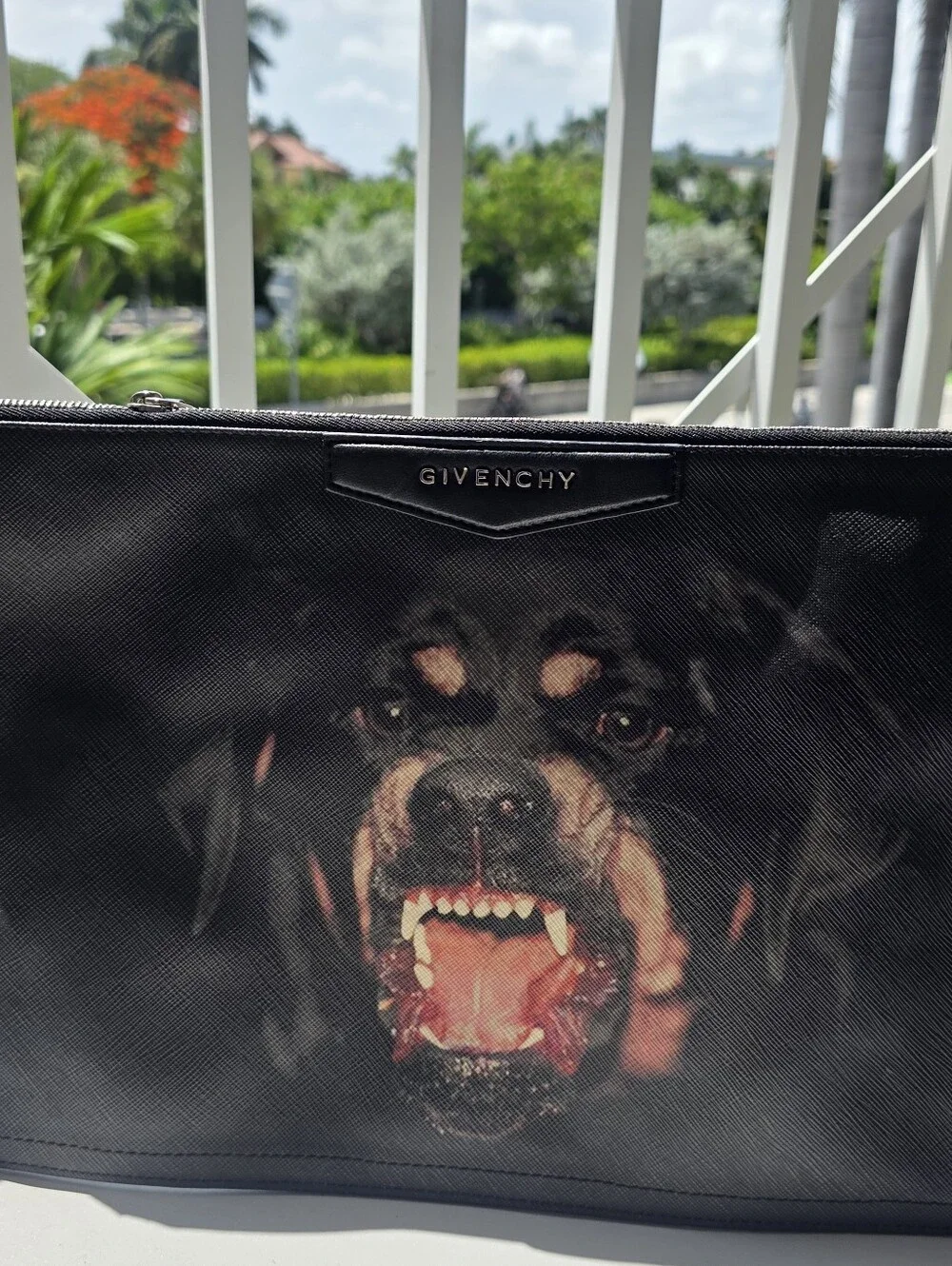 Givenchy Black Rottweiler Print Document Pouch